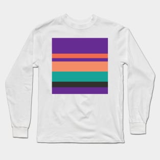 A solitary confection of Orange Pink, Faded Orange, Christmas Purple, Blue/Green and Dark Grey stripes. Long Sleeve T-Shirt